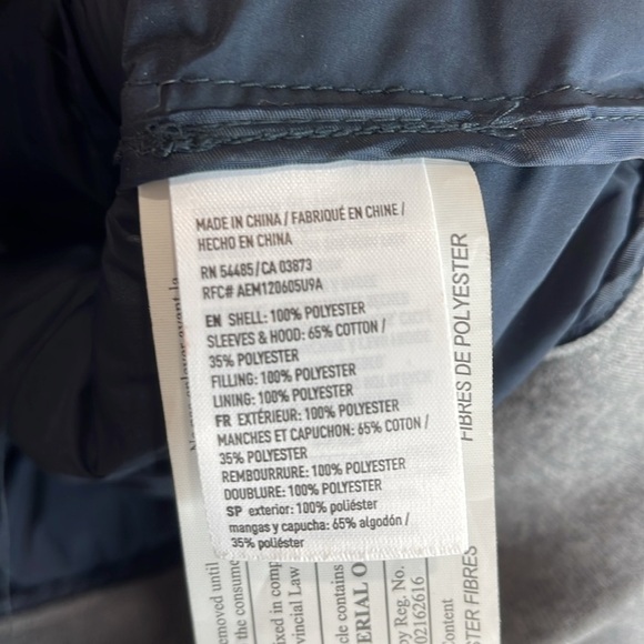 American Eagle Men’s Puffer Varsity Bomber Jacket Navy Blue Grey Lightweight XL - Picture 8 of 12